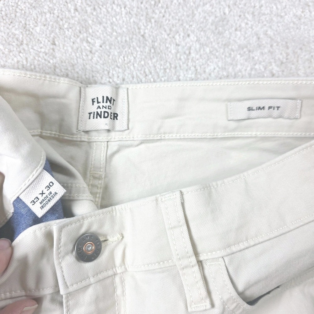 Flint And Tinder Pants Mens 34x30 Cream Twill Slim Fit Straight Leg 5-Pocket - Picture 2 of 8